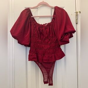 Entro Red Puff Sleeve Bodysuit